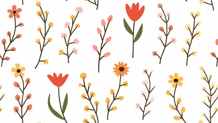 Seamless floral pattern flowers leaves color vector background summer spring