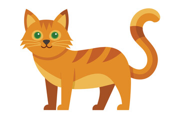 Obraz premium This charming orange cat with striking green eyes and a fluffy tail is depicted in a playful stance, exuding a joyful and friendly demeanor that invites attention.