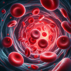 Gl&oacute;bulos vermelhos fluindo por vasos sangu&iacute;neos