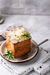 Trendy croissant in shape of cube