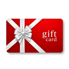 Red Gift Card with Diagonal White Ribbon and Silver Bow