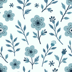 Fototapeta premium Seamless floral pattern with Blue flowers 