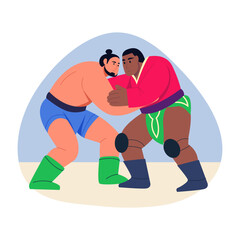 A flat style illustration of mongolian wrestling