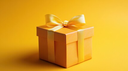 Fototapeta premium Bright Yellow Gift Box with Satin Ribbon on Vibrant Background