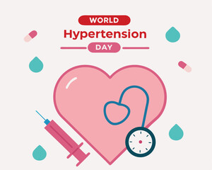 Pink Heart with Medical Tools for World Hypertension Day Awareness.