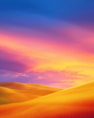 Fototapeta premium Breathtaking Sunset Over Rolling Golden Hills, Vivid Colors and Serene Scenery Capture