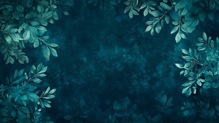 Teal leaves frame on dark textured background.