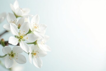Fototapeta premium Delicate white blossoms against pure white backdrop, flora, white flowers, innocence