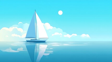 Obraz premium Sailboat on calm ocean under sunny sky. (1)