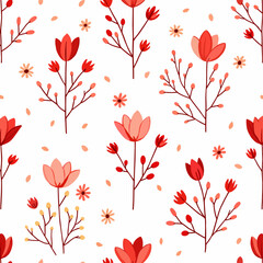 Seamless pattern with red flowers, Summer flower Seamless pattern