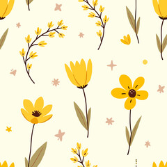 Seamless background with yellow flowers, Seamless pattern with yellow flowers