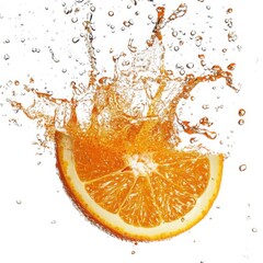 Orange fruit splash water juice citrus fresh vitamin healthy vibrant isolated on white background