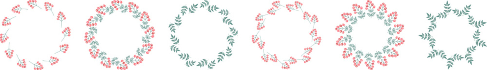 Set simple flower circle frame isolated on white Round floral border Leaves and flowers, wedding invitation and cards, logo design and posters template Copy space for text Spring summer design