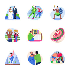 Fototapeta premium Pack of Cultural Diversity Flat Style Illustrations