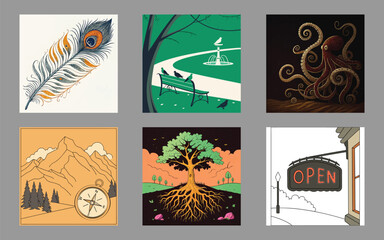 Vintage card set design with animal illustrations, a nature-inspired vector collection