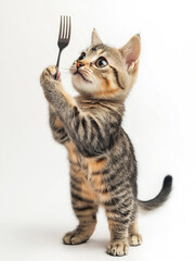 happy cat cooking , smile, realistic pose, full body, natural light, full hd 8K, white isolated background, hyperrealistic photography