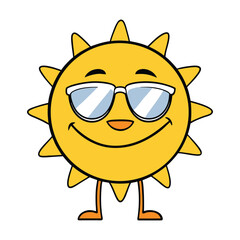 Cool Cartoon Sun with Sunglasses Smiling Fun Summer Character Illustration for Kids, Vacation Design, Sunshine, Holiday, or Weather Icons