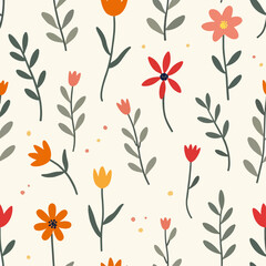 Flowers color seamless Pattern in Scandinavian 