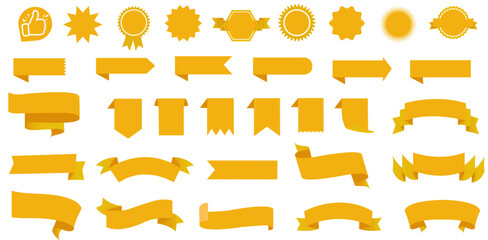 Yellow Ribons Set Isolated White Background