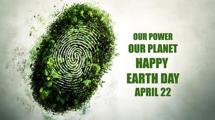 Earth Day Image: Green Fingerprint, Our Power, Our Planet, April 22nd - Environmental Awareness, Ecology, Sustainability Graphic