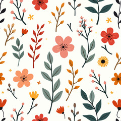 seamless pattern with leaves, Flowers color seamless Pattern in Scandinavian, seamless background with flowers