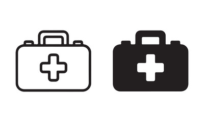 First Aid Kit Icon - Medical Emergency Bag Vector Silhouette and Outline