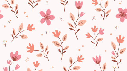 Seamless pattern with pink flowers