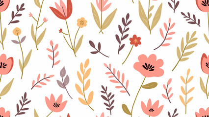 Spring Floral Seamless Pattern, abstract seamless pattern with flowers and branches