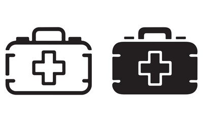 First Aid Kit Icon - Medical Emergency Bag Vector Silhouette and Outline
