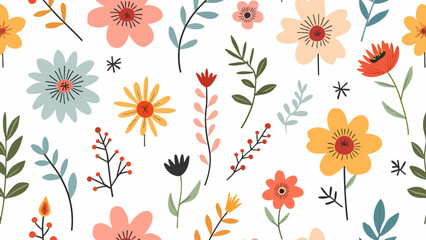Spring Floral Seamless Pattern, abstract seamless pattern with flowers and branches