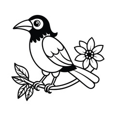 Charming Bird Perched on a Branch with a Blooming Flower for coloring page