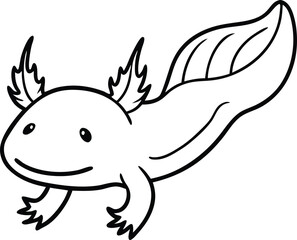 Adorable Cartoon Axolotl Drawing in Black and White Line Art Style