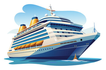 The cruise ship is docked in serene waters with a clear blue sky overhead, highlighting an exciting vacation destination for travelers looking to explore.