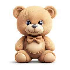 Obraz premium Teddy Bear in Delightful: A cuddly teddy bear, crafted with soft, inviting fur and a charming bow tie, sits contentedly. It's a timeless symbol of comfort and childhood joy.