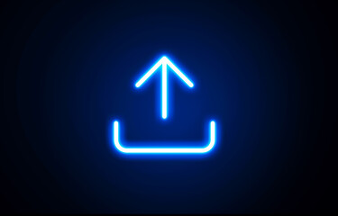 Download and Upload icon. Download sign. Glowing neon download sign.	
