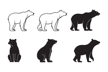 Bear Silhouette Vector Set Wildlife Animal Clipart Line Art Collection