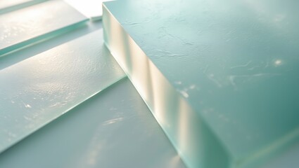 Shaggy semi-transparent glass panel with light painting across its surface.