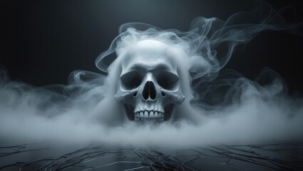 Skull Fog In Dark Background - Mist On Black Surface