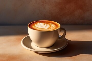 Obraz premium Elegant cappuccino in classic cup with foamy art, set against a soft beige background