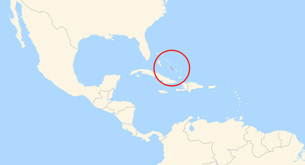 Location Map of Long Island (The Bahamas). The island is highlighted with a red circle. No labels at all. © TipTopMap