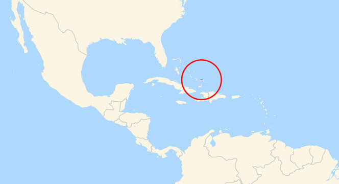 Location Map of the island Mayaguana (The Bahamas). The island is highlighted with a red circle. No labels at all.