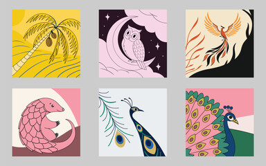 Vintage floral illustration set with leaf and flower decoration