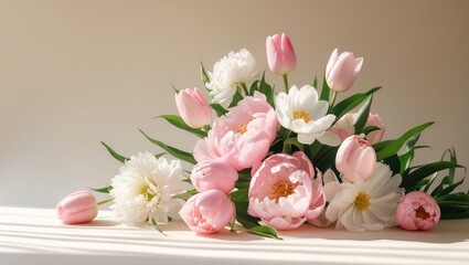 Template of white flowers featuring stamens arranged on a backdrop.