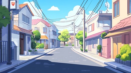 Sunny residential street scene in Japan.
