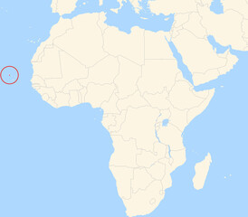 Location Map of the island Sao Vicente (Cape Verde). The island is highlighted with a red circle. No labels at all.