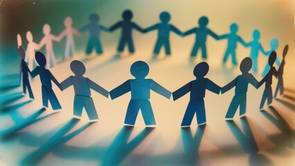 Group of paper doll figures holding hands