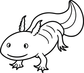 Fototapeta premium Adorable Cartoon Axolotl Drawing in Black and White Line Art Style