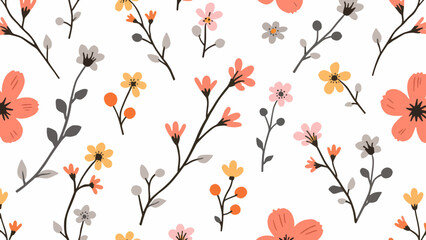 Seamless pattern with red flowers