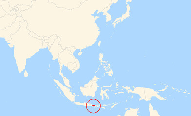 Obraz premium Location Map of the island Pulau Bali (Indonesia). The island is highlighted with a red circle. No labels at all.
