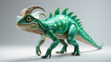 Obraz premium Side view of a chameleon strolling, isolated on white while looking at the camera against a white backdrop.